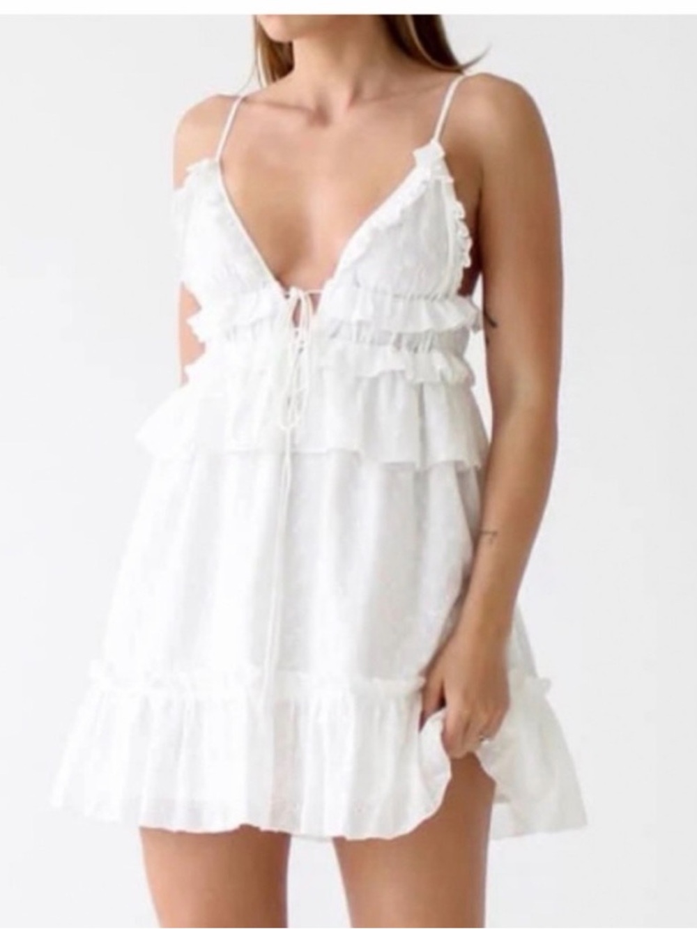 Rumored White Eyelet Ruffle Mini Dress - Picture 3 of 4